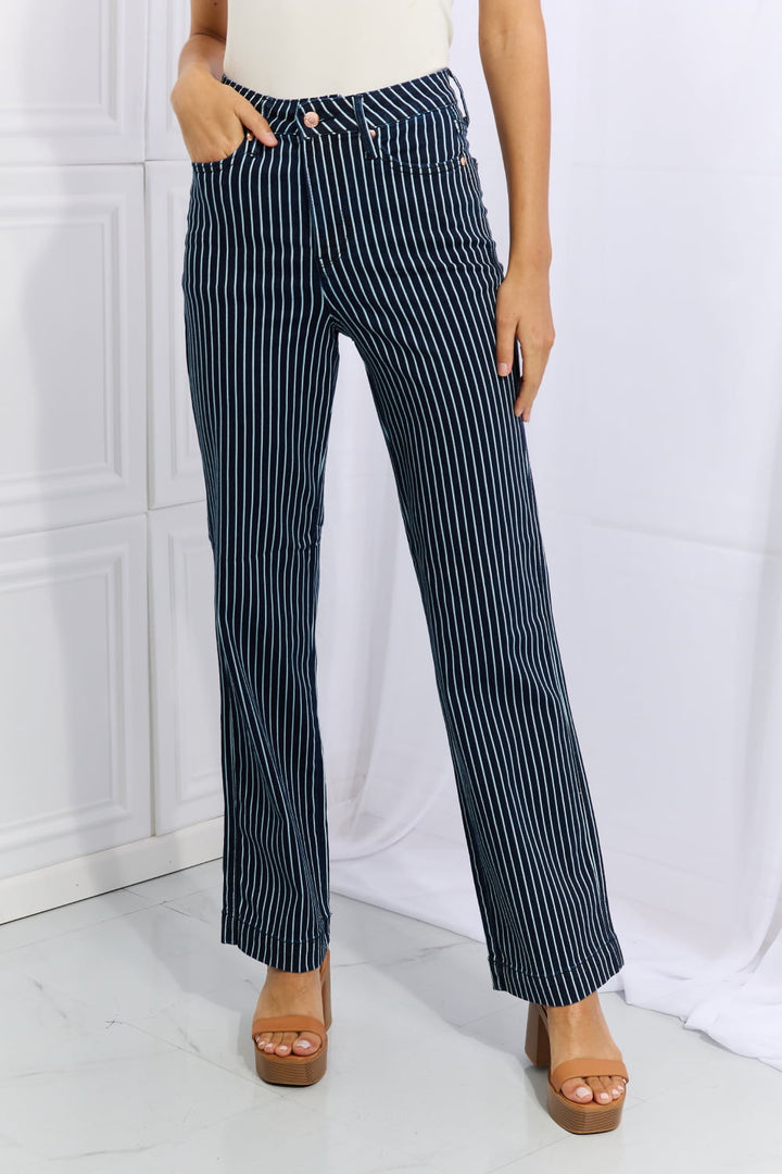 Judy Blue Cassidy Full Size High Waisted Tummy Control Striped Straight Jeans - Judy Blue Jeans Boutique