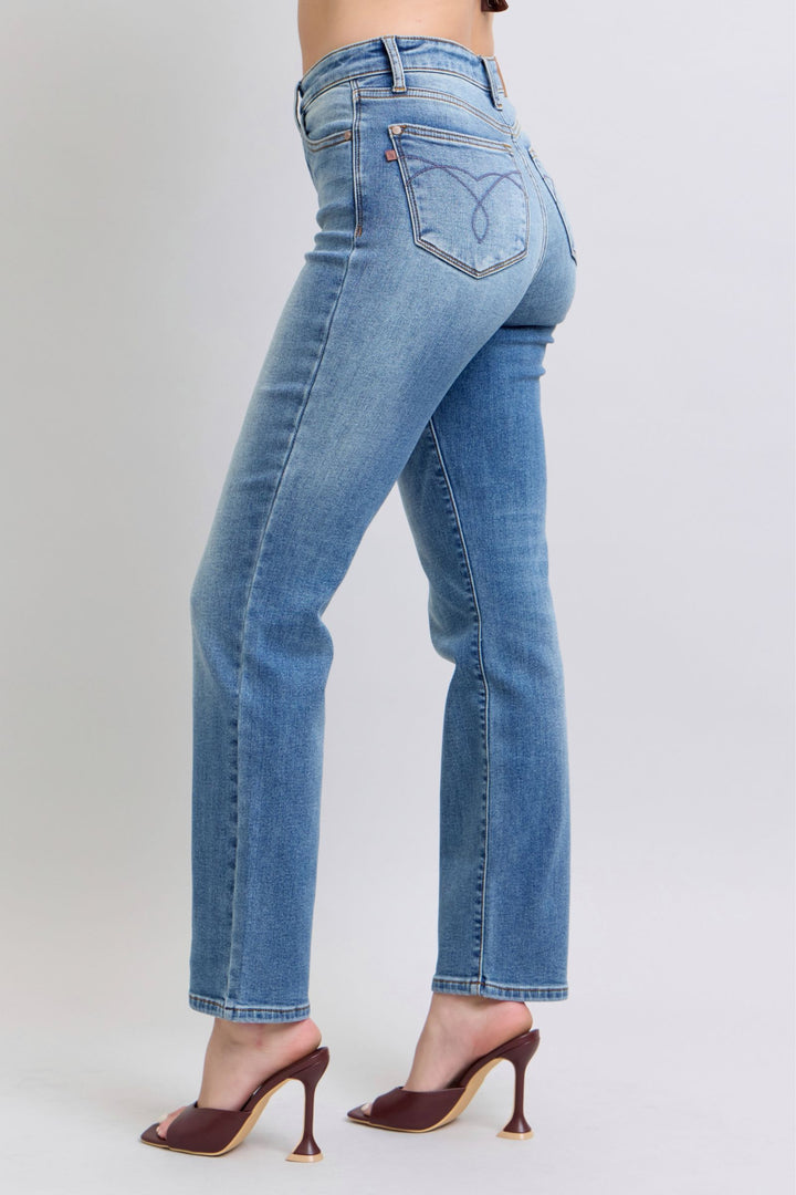 Judy Blue Full Size Run Vintage Wash Thermal Straight Jeans - Judy Blue Jeans Boutique
