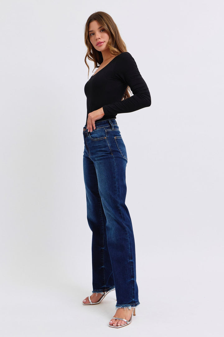 Judy Blue Full Size Raw Hem Straight Leg Jeans - Judy Blue Jeans Boutique