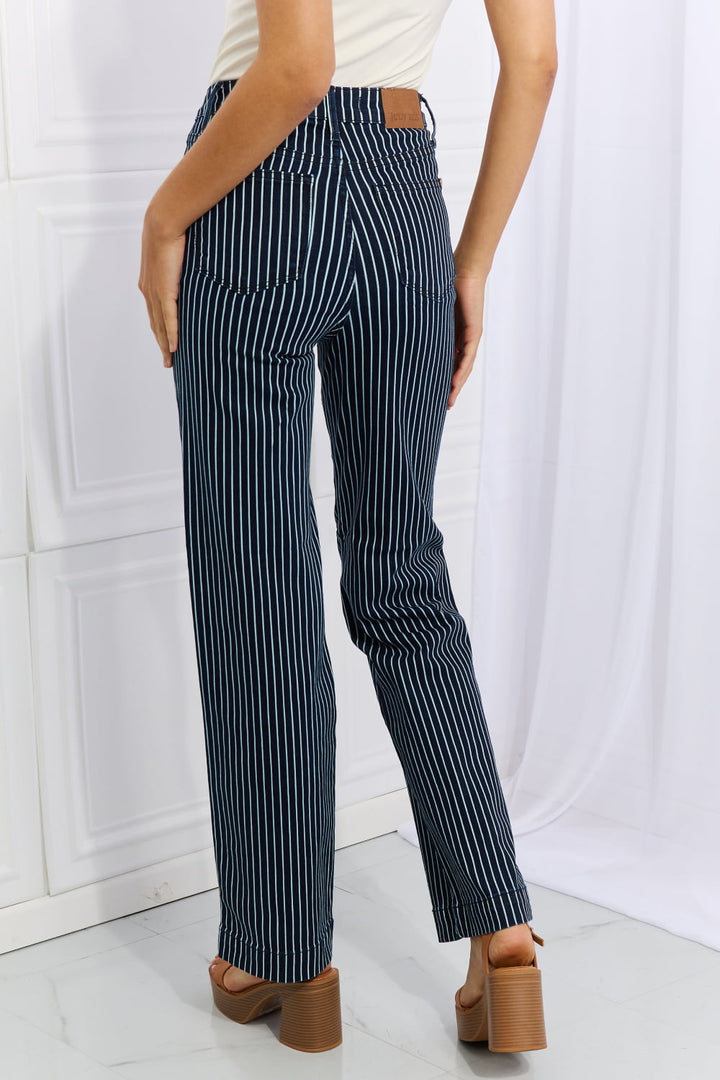 Judy Blue Cassidy Full Size High Waisted Tummy Control Striped Straight Jeans - Judy Blue Jeans Boutique