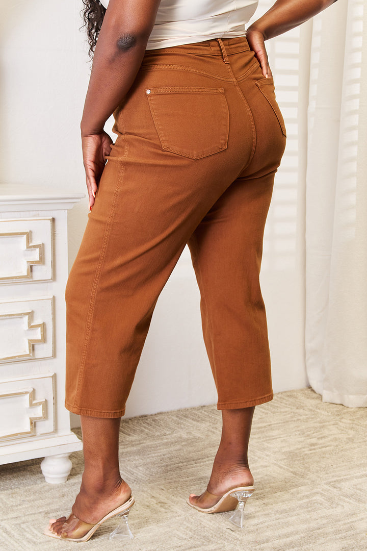 Judy Blue Full Size Tummy Control Garment Dyed Wide Crop - Judy Blue Jeans Boutique
