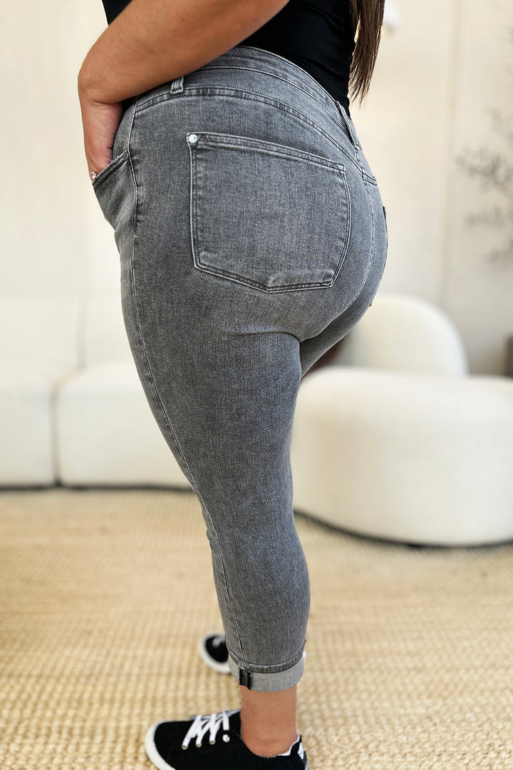 Judy Blue Full Size Button Fly High Waist Cuffed Capris - Judy Blue Jeans Boutique