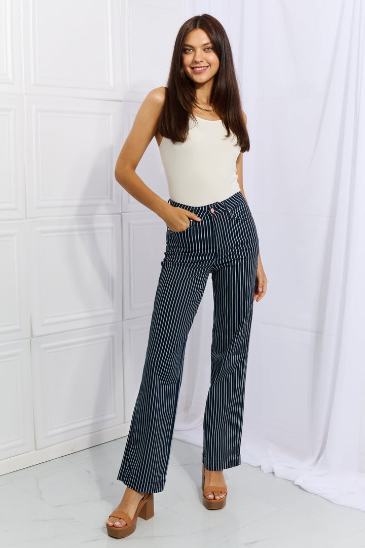 Judy Blue Cassidy Full Size High Waisted Tummy Control Striped Straight Jeans - Judy Blue Jeans Boutique