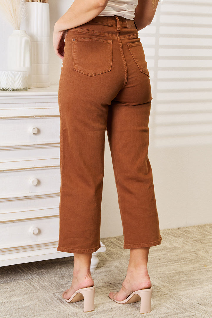 Judy Blue Full Size Tummy Control Garment Dyed Wide Crop - Judy Blue Jeans Boutique