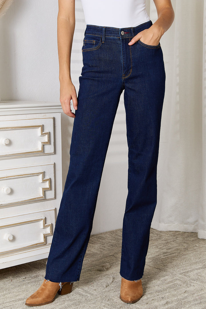 Judy Blue Full Size Raw Hem Straight Leg Jeans with Pockets - Judy Blue Jeans Boutique