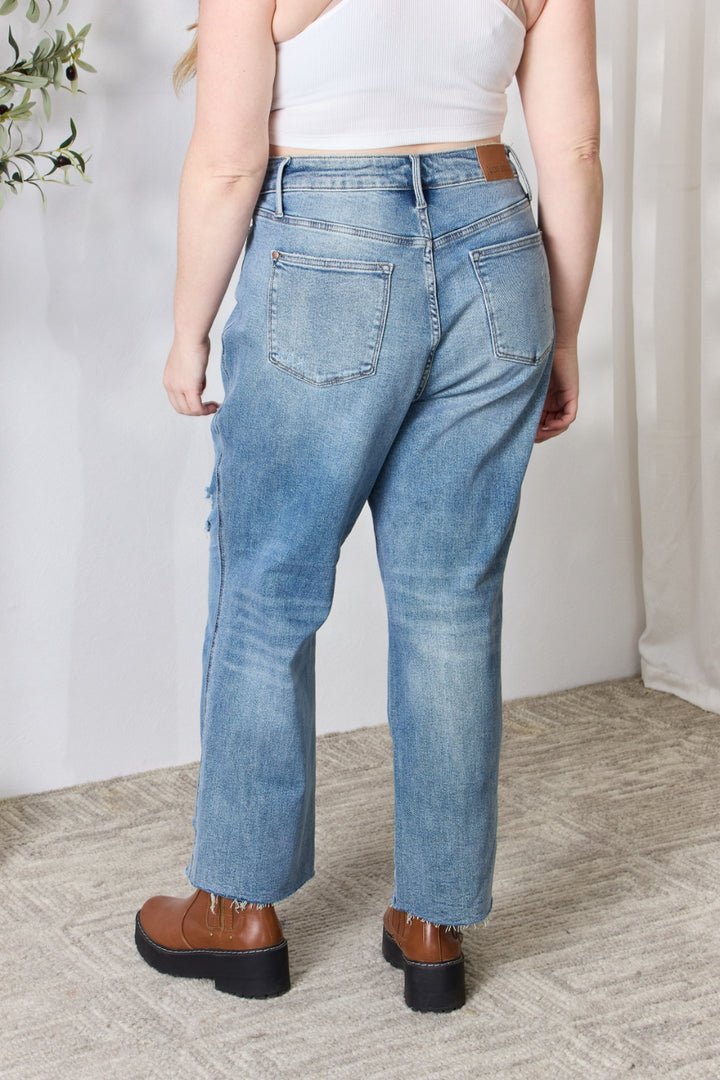 Judy Blue Full Size Distressed Raw Hem Straight Jeans - Judy Blue Jeans Boutique