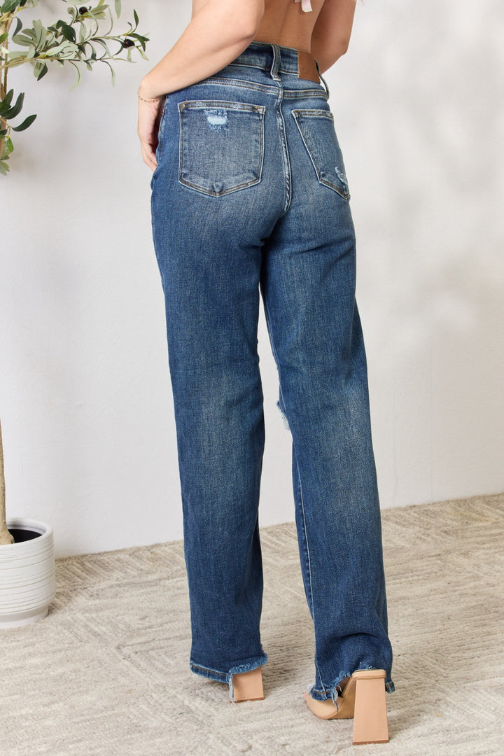 Judy Blue Full Size High Waist 90's Distressed Straight Jeans - Judy Blue Jeans Boutique