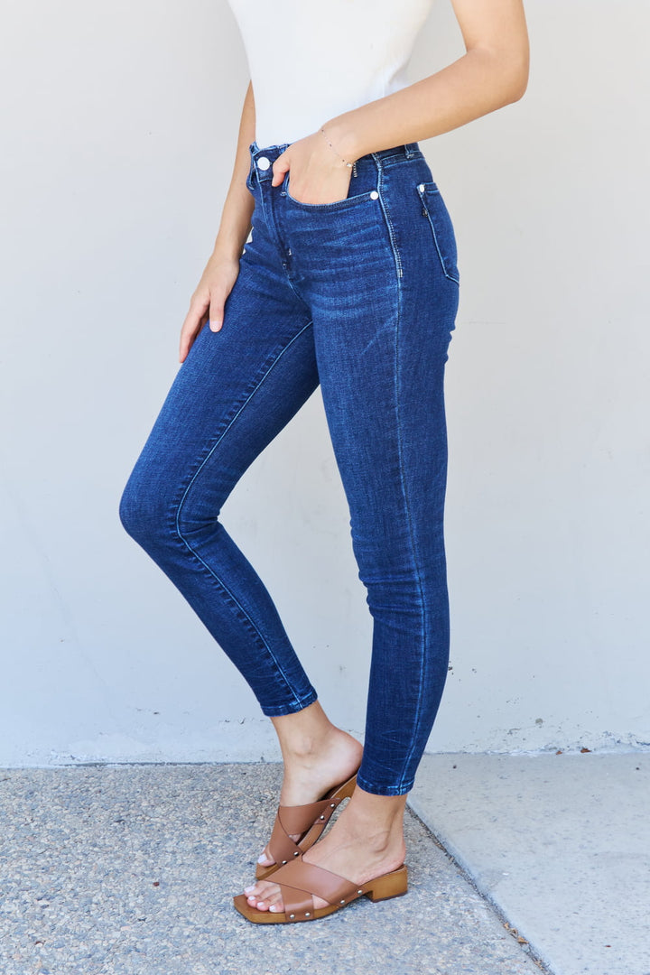 Judy Blue Marie Full Size Mid Rise Crinkle Ankle Detail Skinny Jeans - Judy Blue Jeans Boutique