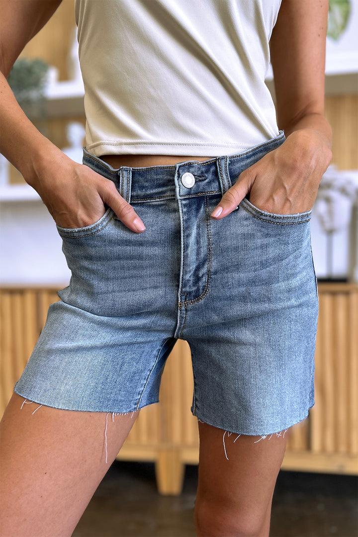 Judy Blue Full Size High Waist Raw Hem Denim Shorts - Judy Blue Jeans Boutique