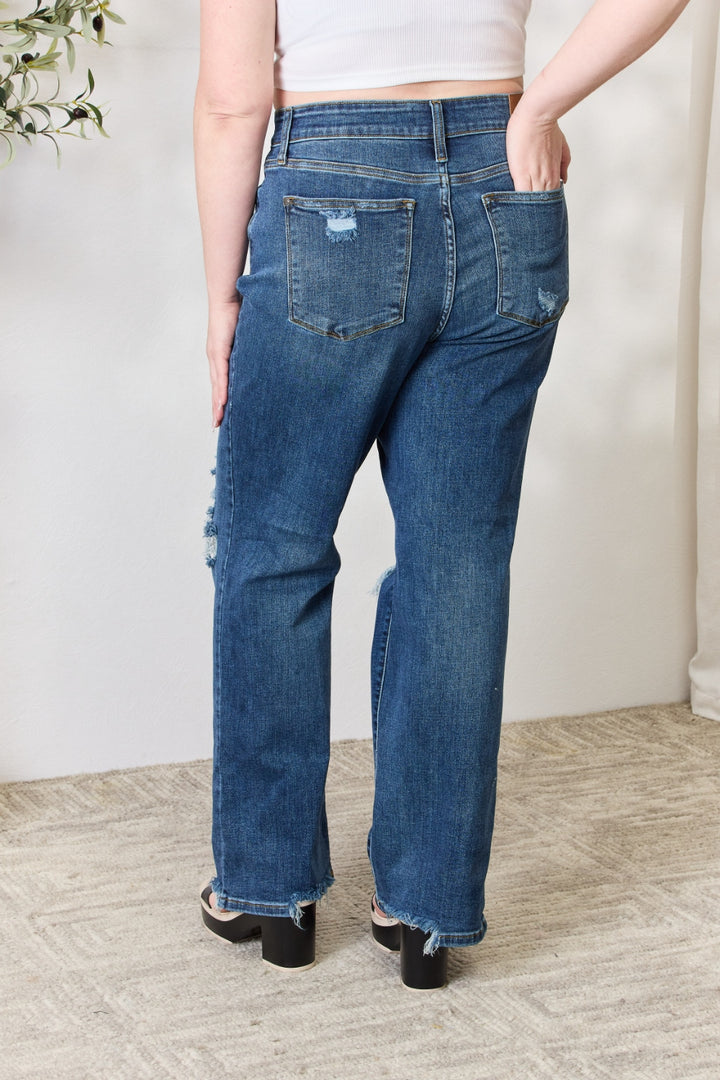 Judy Blue Full Size High Waist 90's Distressed Straight Jeans - Judy Blue Jeans Boutique