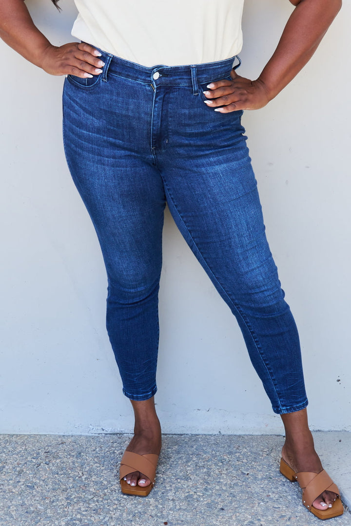 Judy Blue Marie Full Size Mid Rise Crinkle Ankle Detail Skinny Jeans - Judy Blue Jeans Boutique