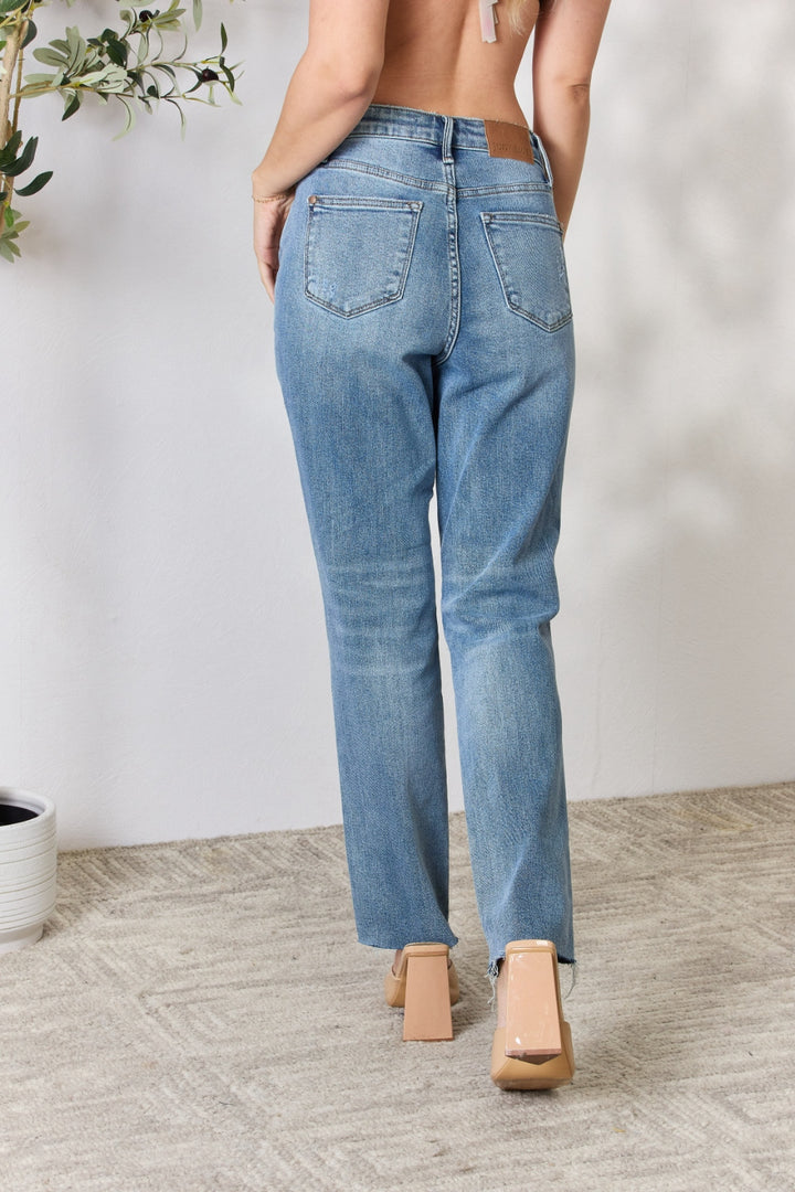 Judy Blue Full Size Distressed Raw Hem Straight Jeans - Judy Blue Jeans Boutique