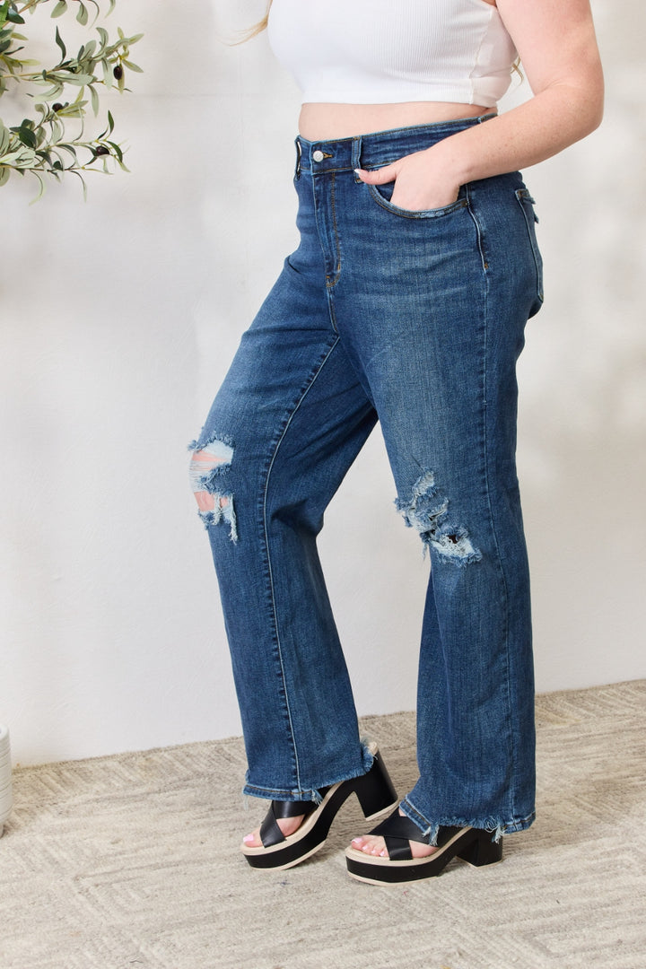 Judy Blue Full Size High Waist 90's Distressed Straight Jeans - Judy Blue Jeans Boutique