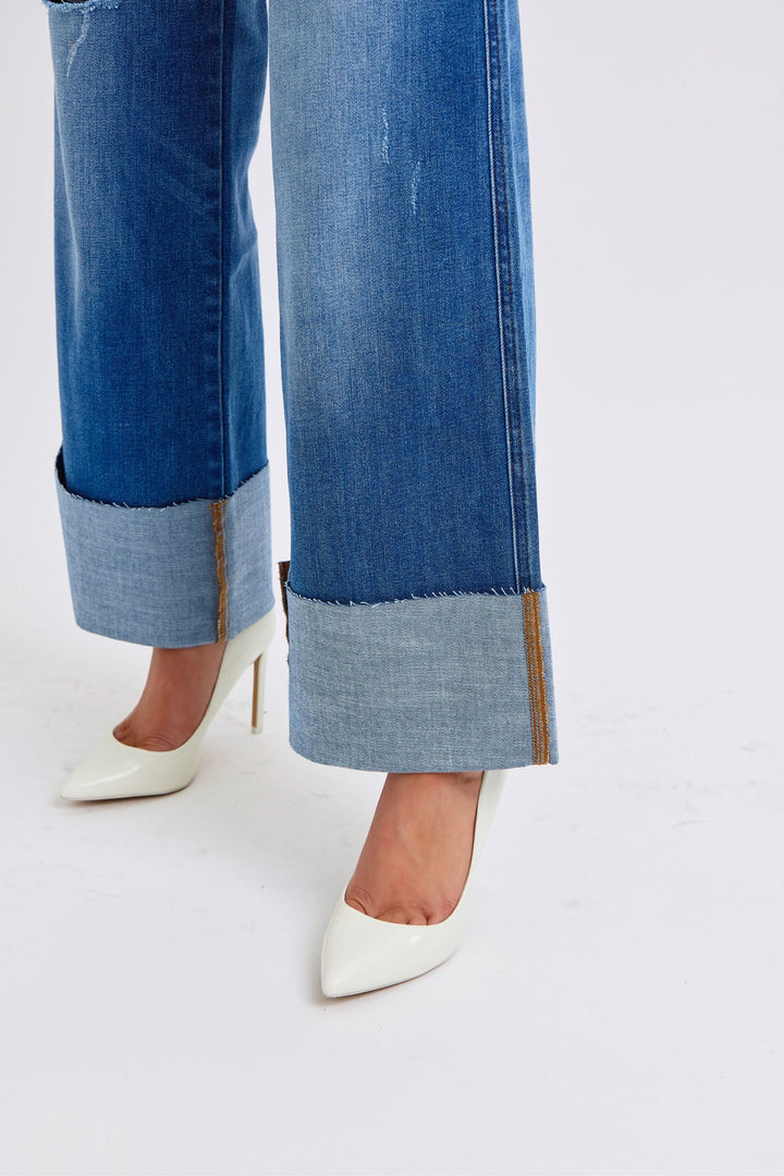 Judy Blue Full Size Distressed High Waist Wide Leg Jeans - Judy Blue Jeans Boutique