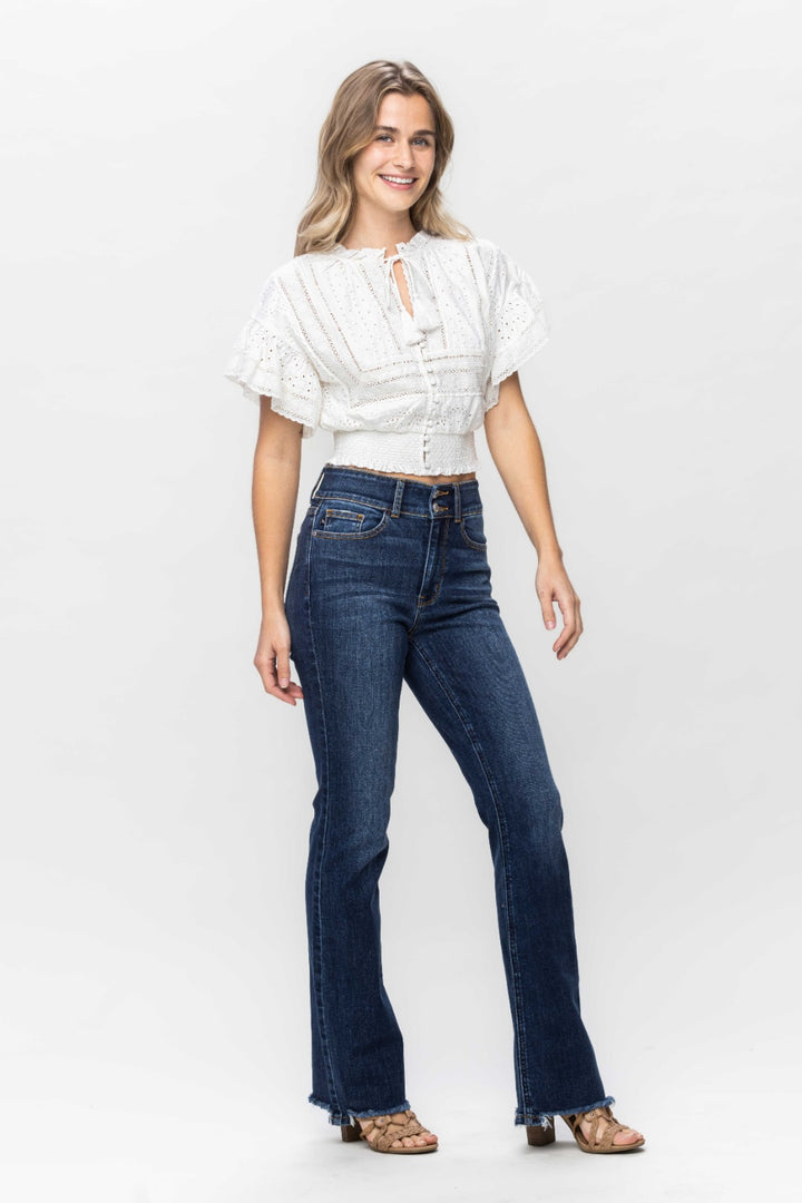 Judy Blue Full Size Frayed Hem Bootcut Jeans - Judy Blue Jeans Boutique