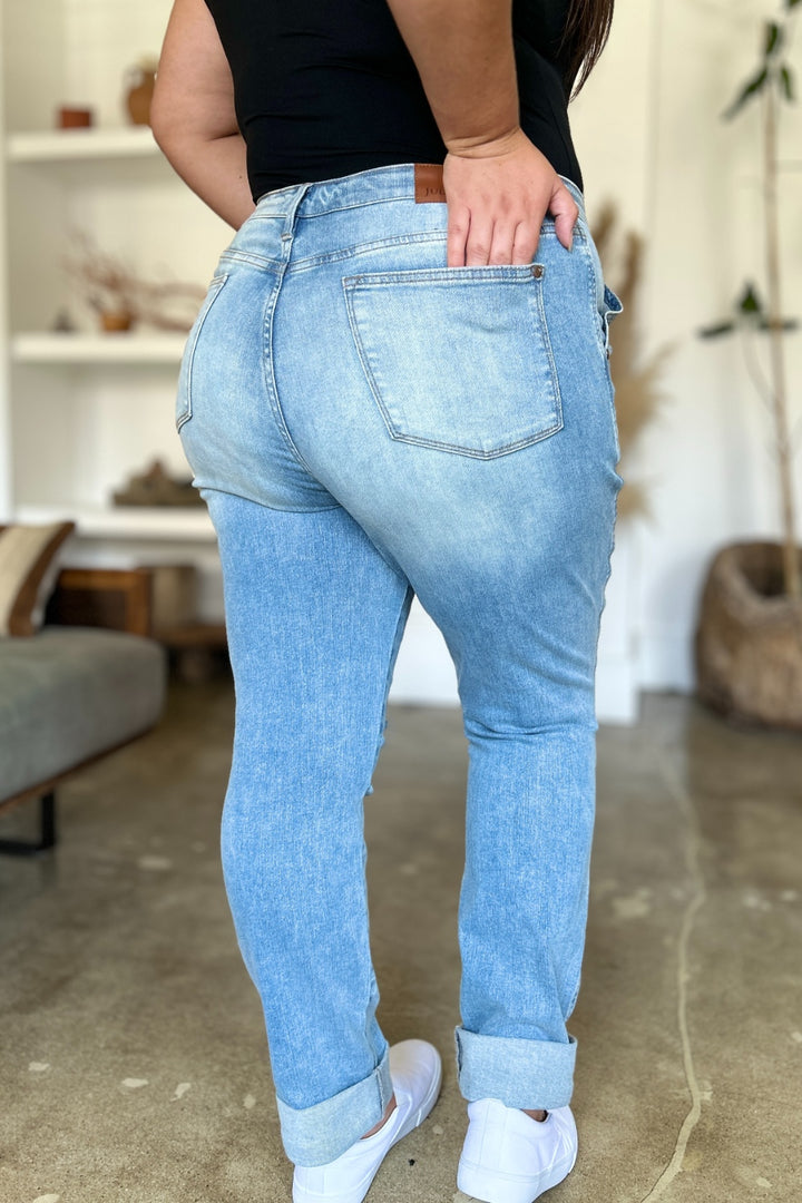 Judy Blue Full Size Distressed Straight Jeans with Patch Pockets - Judy Blue Jeans Boutique