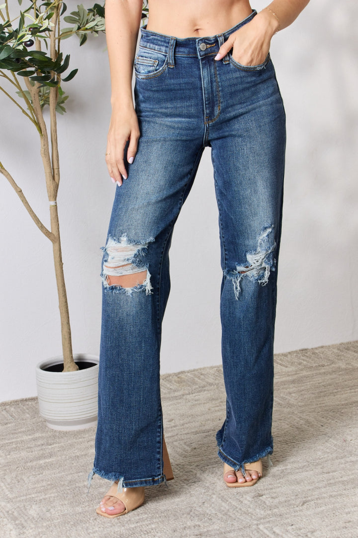 Judy Blue Full Size High Waist 90's Distressed Straight Jeans - Judy Blue Jeans Boutique