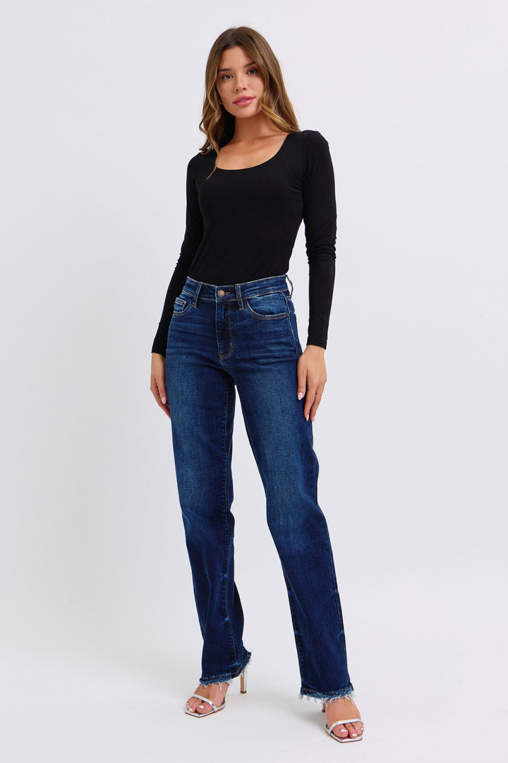 Judy Blue Full Size Raw Hem Straight Leg Jeans - Judy Blue Jeans Boutique