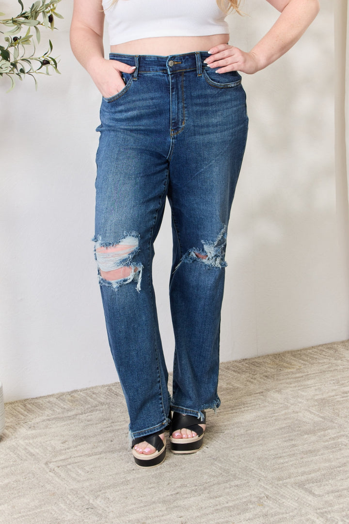 Judy Blue Full Size High Waist 90's Distressed Straight Jeans - Judy Blue Jeans Boutique