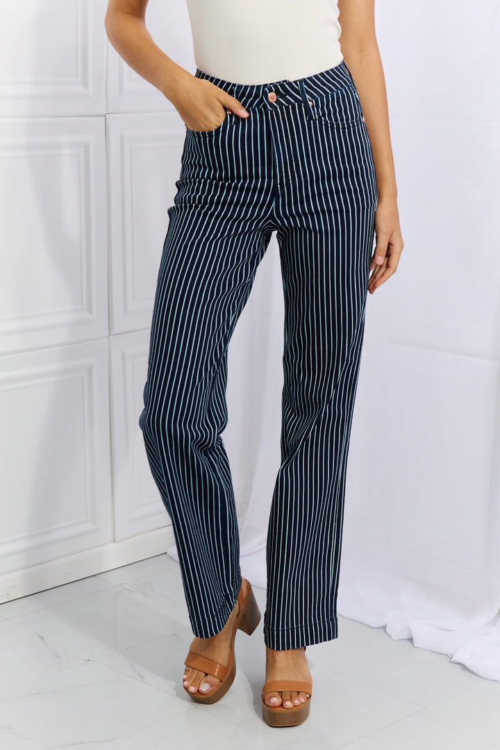 Judy Blue Cassidy Full Size High Waisted Tummy Control Striped Straight Jeans - Judy Blue Jeans Boutique