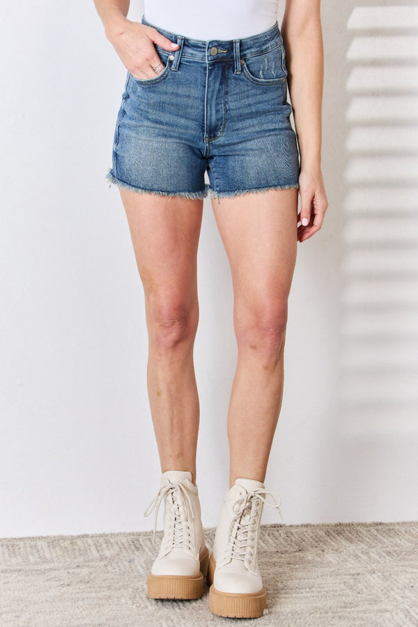 Judy Blue Full Size Tummy Control Fray Hem Shorts - Judy Blue Jeans Boutique