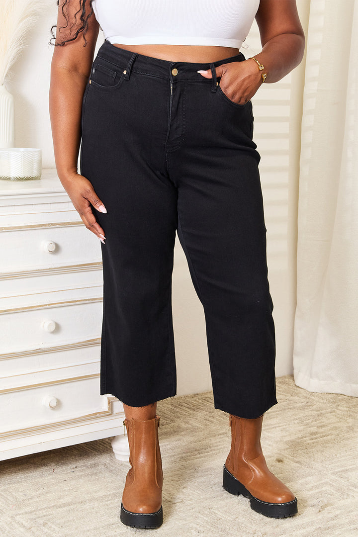Judy Blue Full Size High Waist Wide Raw Hem Cropped Jeans - Judy Blue Jeans Boutique