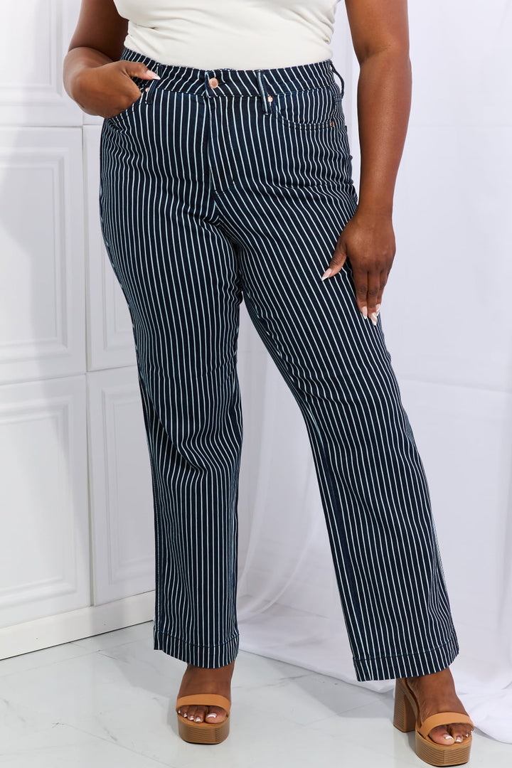 Judy Blue Cassidy Full Size High Waisted Tummy Control Striped Straight Jeans - Judy Blue Jeans Boutique
