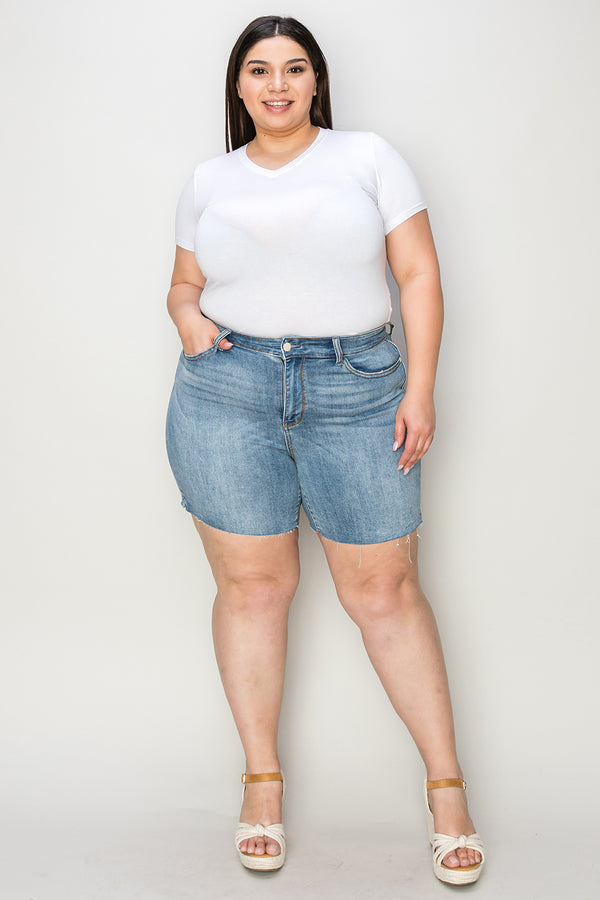 Judy Blue Full Size High Waist Raw Hem Denim Shorts - Judy Blue Jeans Boutique