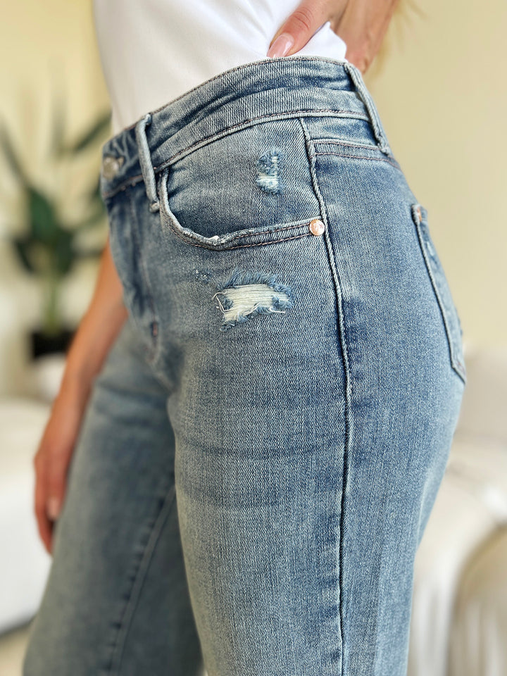 Judy Blue Full Size Mid Rise Distressed Straight Jeans - Judy Blue Jeans Boutique