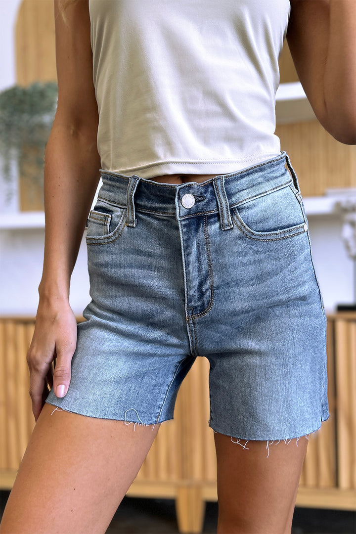 Judy Blue Full Size High Waist Raw Hem Denim Shorts - Judy Blue Jeans Boutique
