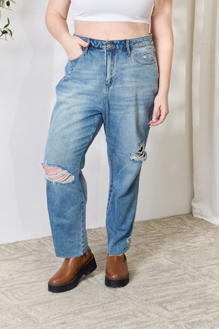 Judy Blue Full Size Distressed Raw Hem Straight Jeans - Judy Blue Jeans Boutique