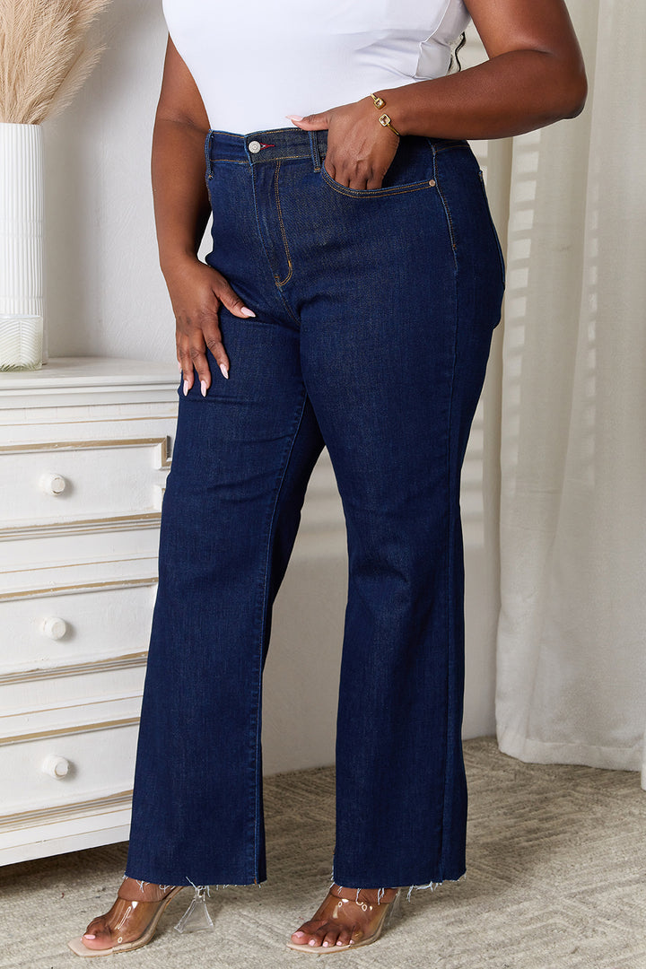 Judy Blue Full Size Raw Hem Straight Leg Jeans with Pockets - Judy Blue Jeans Boutique