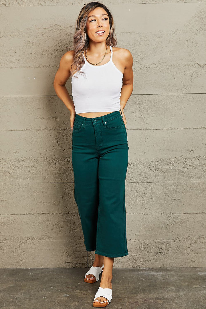 Judy Blue Hailey Full Size Tummy Control High Waisted Cropped Wide Leg Jeans - Judy Blue Jeans Boutique