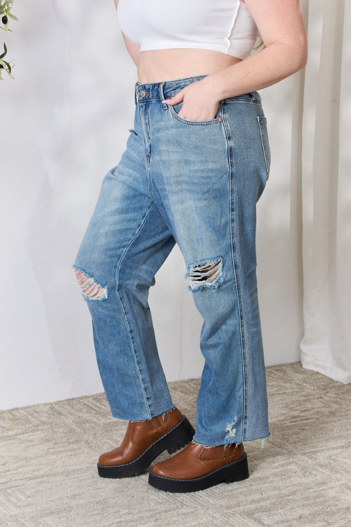 Judy Blue Full Size Distressed Raw Hem Straight Jeans - Judy Blue Jeans Boutique