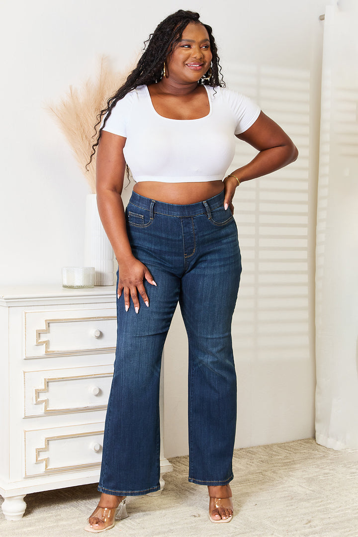 Judy Blue Full Size Elastic Waistband Slim Bootcut Jeans - Judy Blue Jeans Boutique