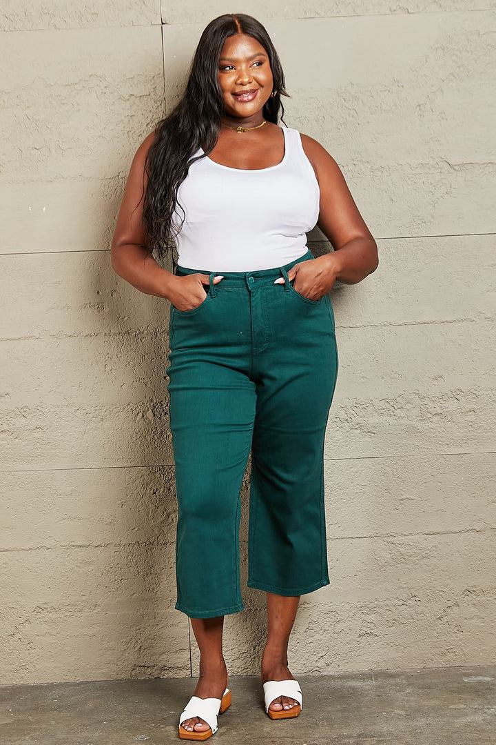 Judy Blue Hailey Full Size Tummy Control High Waisted Cropped Wide Leg Jeans - Judy Blue Jeans Boutique