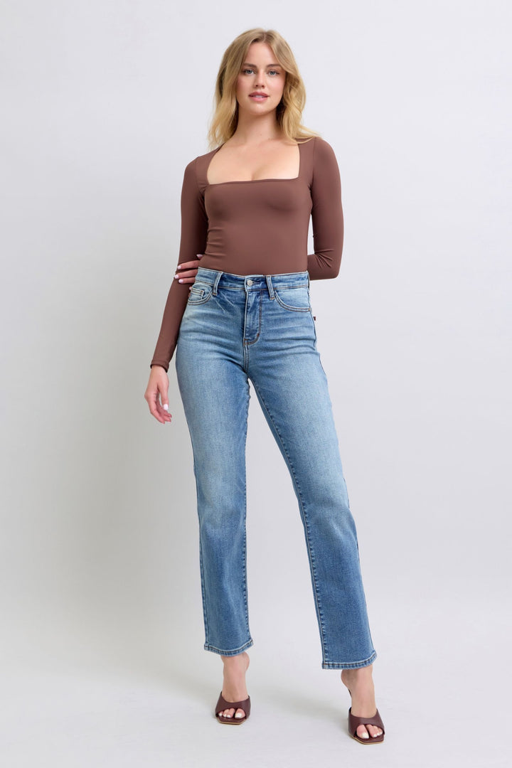 Judy Blue Full Size Run Vintage Wash Thermal Straight Jeans - Judy Blue Jeans Boutique