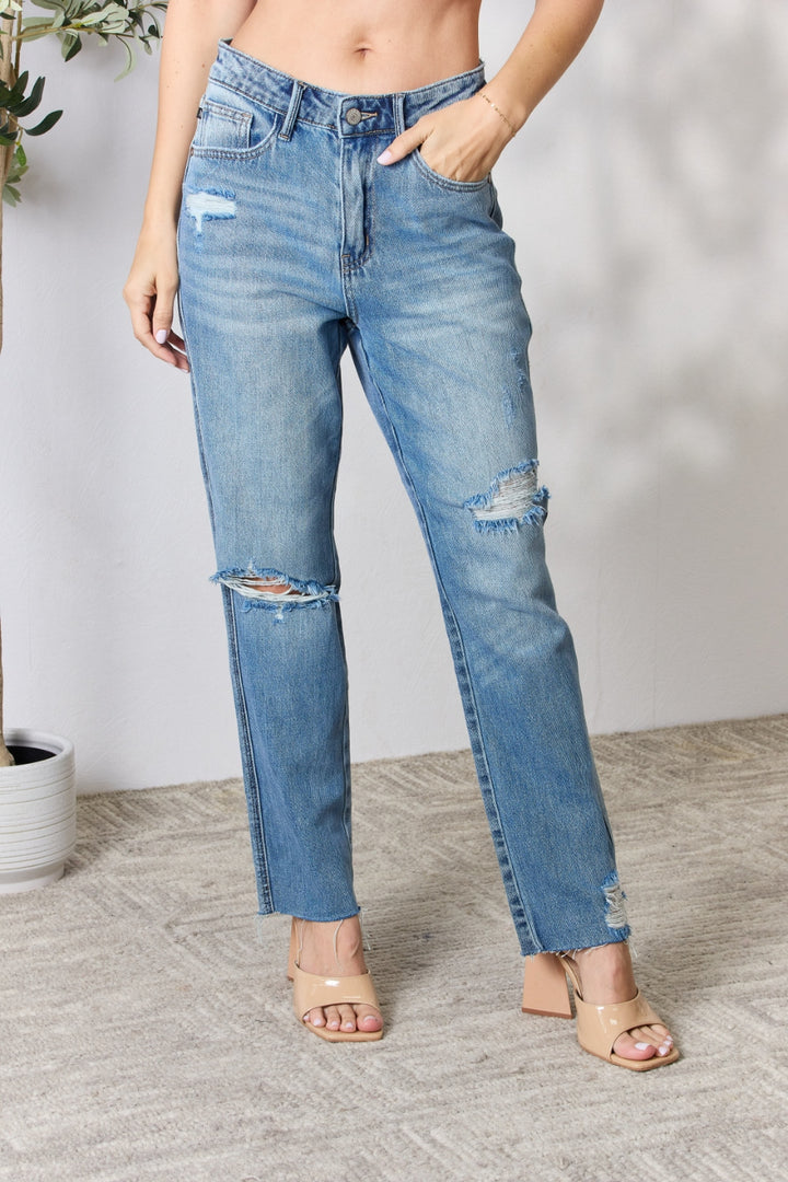 Judy Blue Full Size Distressed Raw Hem Straight Jeans - Judy Blue Jeans Boutique