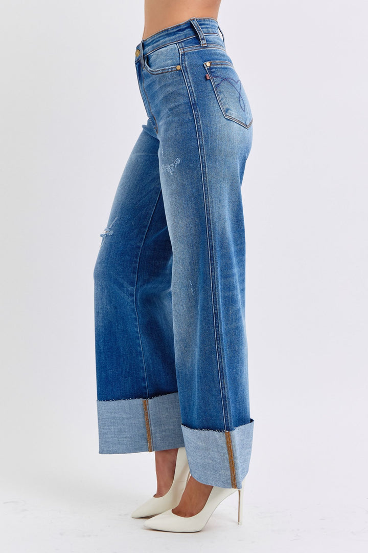 Judy Blue Full Size Distressed High Waist Wide Leg Jeans - Judy Blue Jeans Boutique