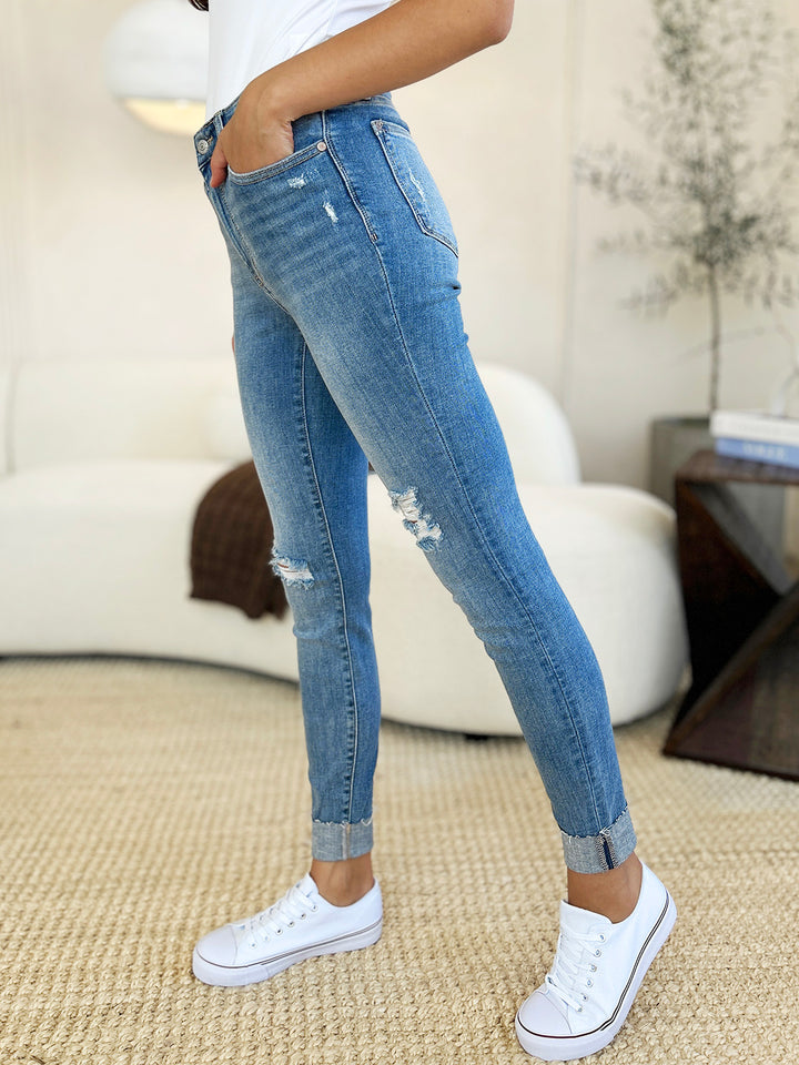 Judy Blue Full Size Mid Rise Destroy & Cuff Skinny Jeans - Judy Blue Jeans Boutique