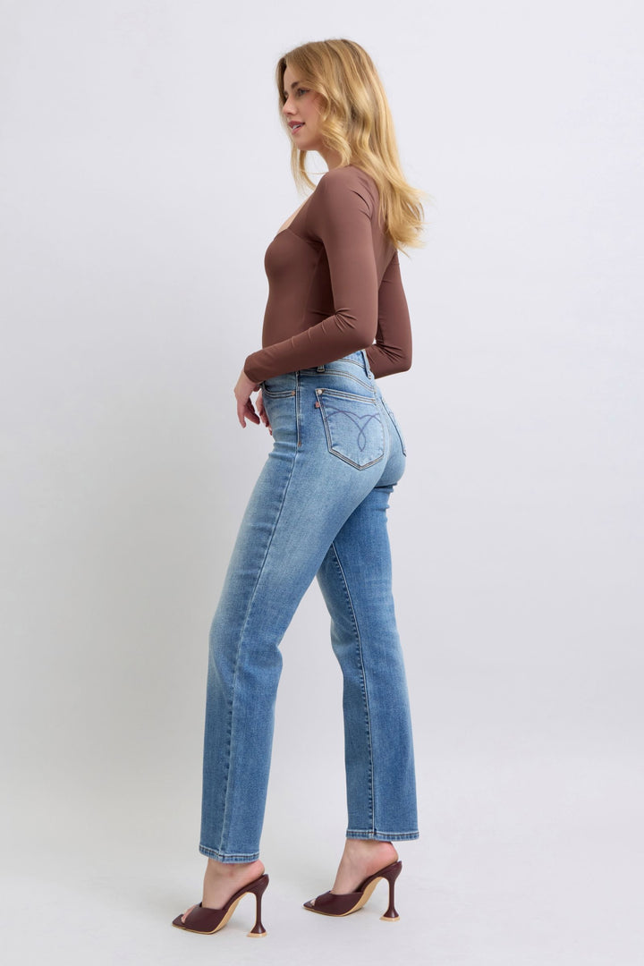Judy Blue Full Size Run Vintage Wash Thermal Straight Jeans - Judy Blue Jeans Boutique