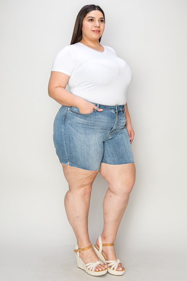 Judy Blue Full Size High Waist Raw Hem Denim Shorts - Judy Blue Jeans Boutique