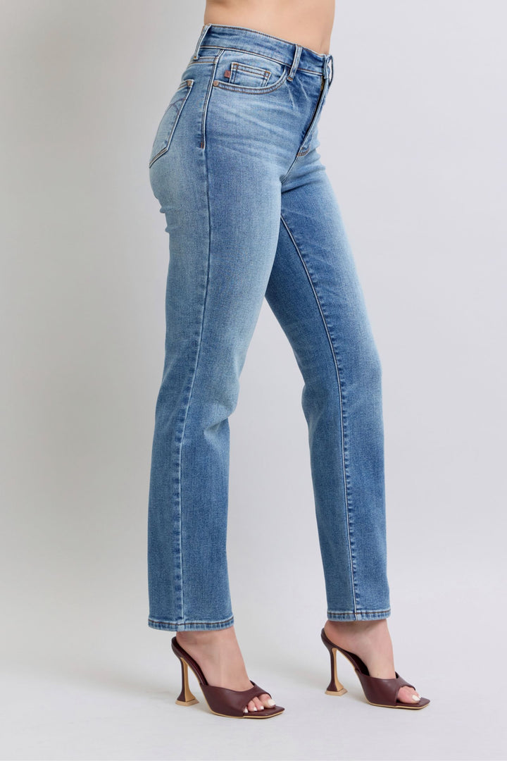 Judy Blue Full Size Run Vintage Wash Thermal Straight Jeans - Judy Blue Jeans Boutique