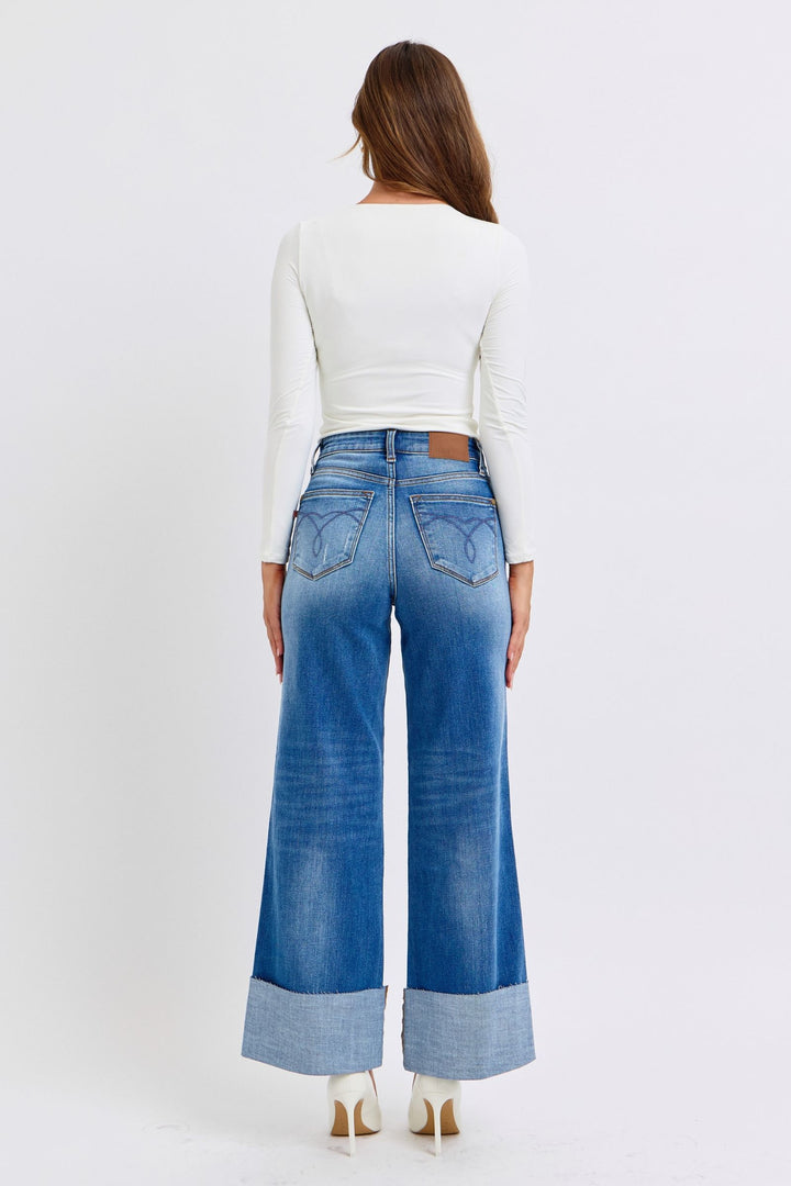 Judy Blue Full Size Distressed High Waist Wide Leg Jeans - Judy Blue Jeans Boutique