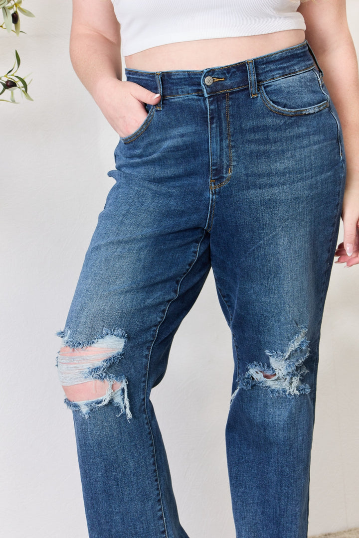 Judy Blue Full Size High Waist 90's Distressed Straight Jeans - Judy Blue Jeans Boutique