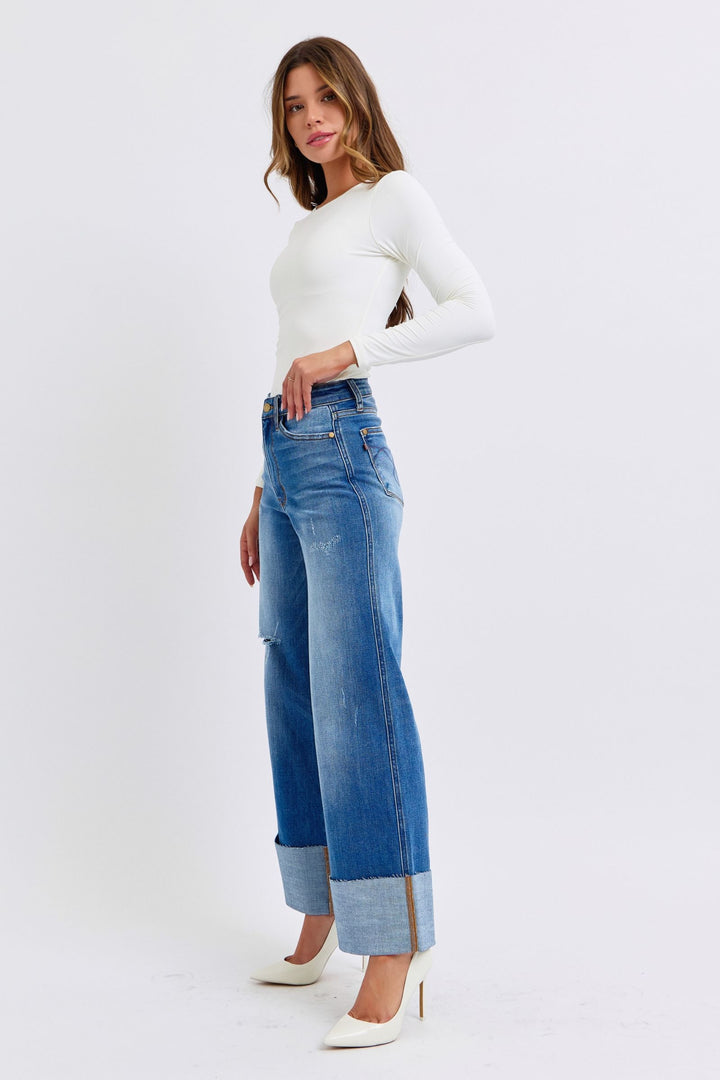 Judy Blue Full Size Distressed High Waist Wide Leg Jeans - Judy Blue Jeans Boutique