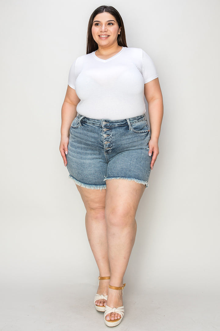 Judy Blue Full Size Button Fly Raw Hem Denim Shorts - Judy Blue Jeans Boutique