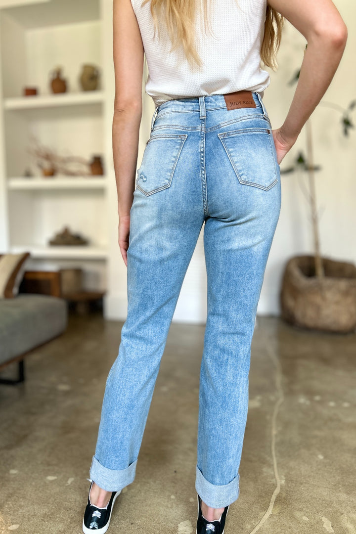 Judy Blue Full Size Distressed Straight Jeans with Patch Pockets - Judy Blue Jeans Boutique