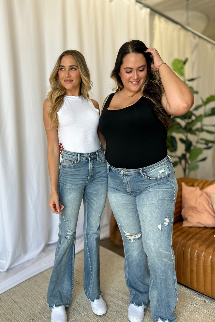 Judy Blue Full Size Medium Rise Tummy Control Destroy Flare - Judy Blue Jeans Boutique