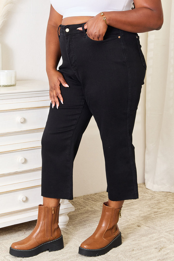 Judy Blue Full Size High Waist Wide Raw Hem Cropped Jeans - Judy Blue Jeans Boutique